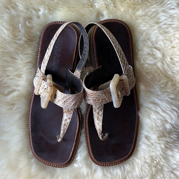 Prada Snakeskin Leather Buckle Sandals - Picture 2 of 9